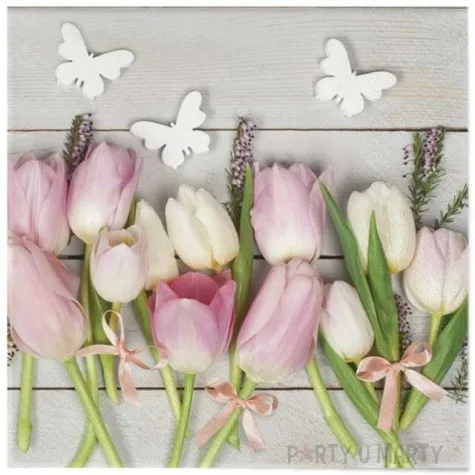 serwetki wielkanoc tulipany na drewnie maki 33 cm 20 szt