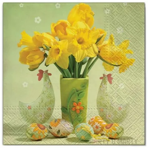 serwetki wielkanoc zonkile i 2 kury maki 33 cm 20 szt