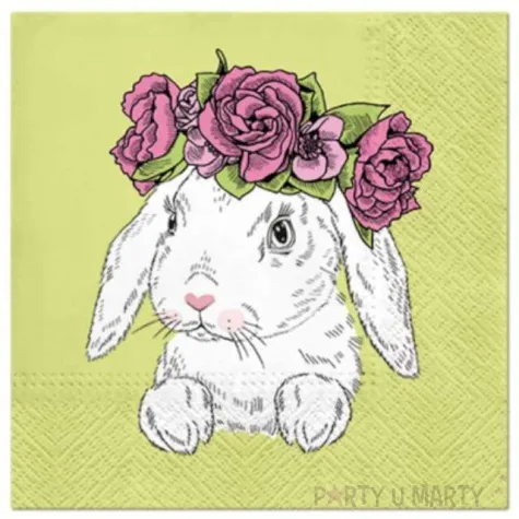 serwetki wielkanocne krolik z wiencem paw 33 cm 20 szt