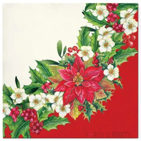 serwetki wieniec poinsecji i ostrokrzewu paw 33 cm 20 szt