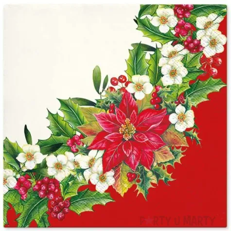 serwetki wieniec z poinsecja czerwone paw 33 cm 20 szt