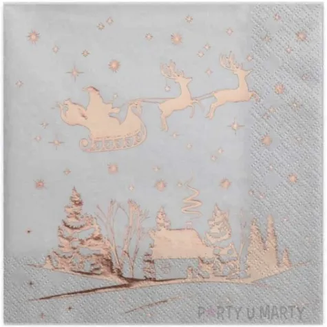 serwetki zaprzeg swietego mikolaja santex rozowo zlote metaliczne 33cm 20 szt