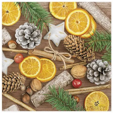 serwetki zimowe dekoracje z cynamonem i orzechami maki 33 cm 20 szt