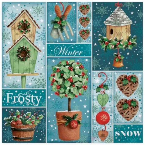 serwetki zimowe domki dla ptakow w kolazu frosty maki 33 cm 20 szt