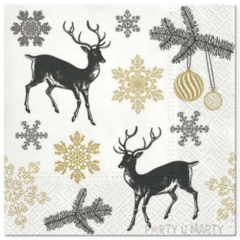 serwetki zimowe renifery bialo zlote paw 33 cm 20 szt