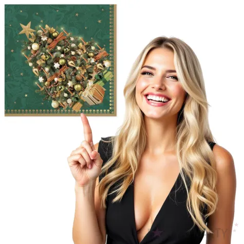 serwetki zlota choinka z prezentami maki 33 cm 20 szt