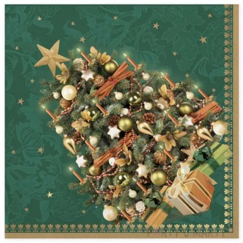 serwetki zlota choinka z prezentami maki 33 cm 20 szt