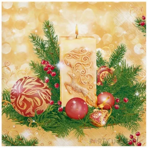 serwetki zlota swieczka i bombki maki 33 cm 20 szt