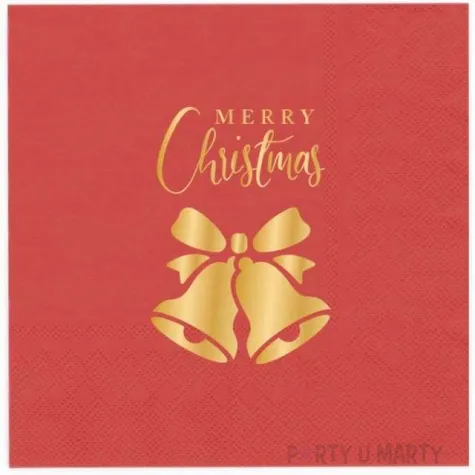 serwetki zlote dzwoneczki czerwone partypal 33cm 10 szt