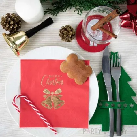 serwetki zlote dzwoneczki czerwone partypal 33cm 10 szt