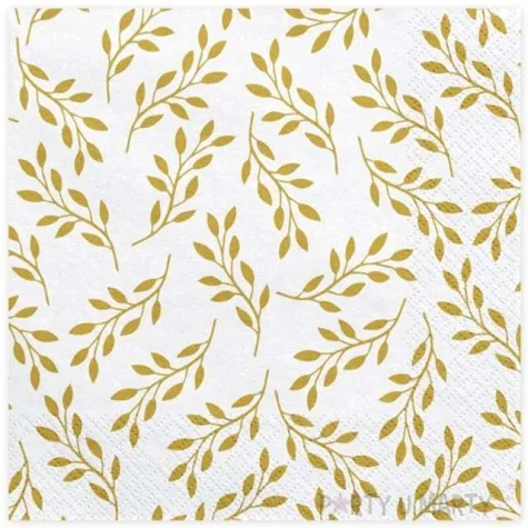 serwetki zlote galazki biale partydeco 33 cm 20 szt