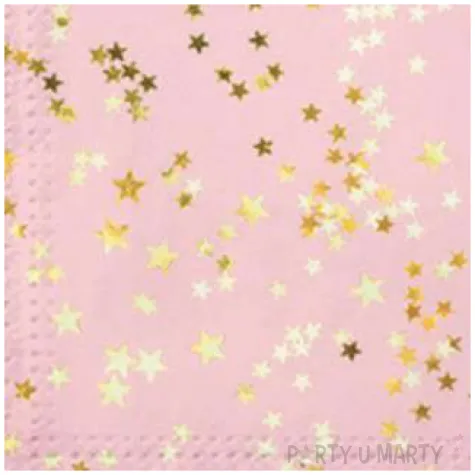 serwetki zlote gwiazdki konfetti rozowe paw 33 cm 20 szt