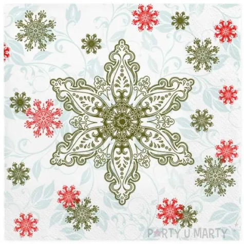 serwetki zlote i czerwone platki sniegu maki 33 cm 20 szt