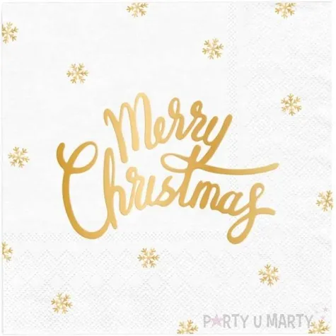 serwetki zlote merry christmas biale partypal 33cm 10 szt