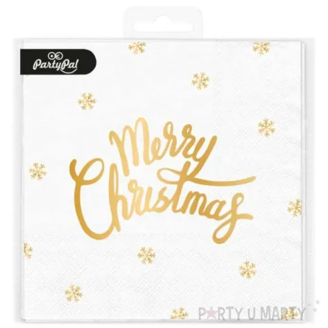 serwetki zlote merry christmas biale partypal 33cm 10 szt