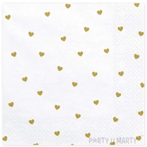serwetki zlote serca biale 33 cm 20 szt