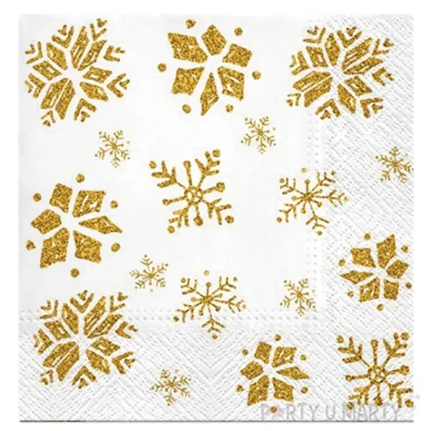 serwetki zlote sniezynki biale paw 33 cm 20 szt