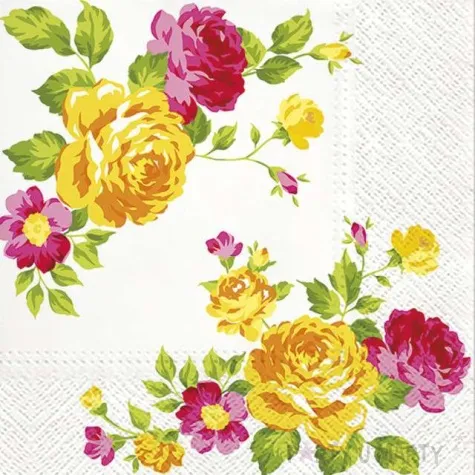 serwetki zolte roze paw 33 cm 20 szt