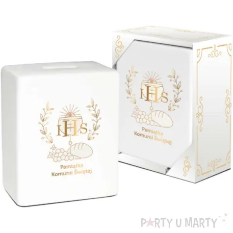skarbonka pamiatka komunii swietej ihs kostka biala bgtech