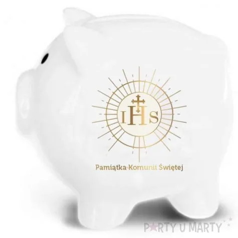 skarbonka pamiatka komunii swietej ihs swinka biala bgtech