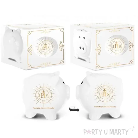 skarbonka pamiatka komunii swietej ihs swinka biala bgtech