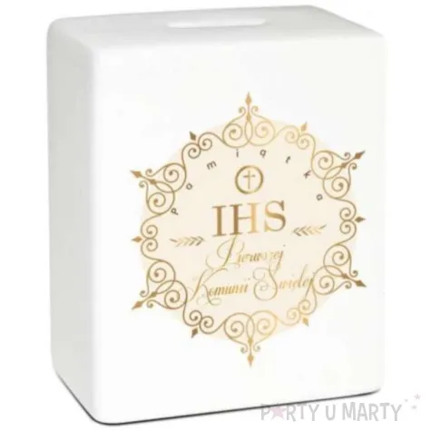skarbonka pamiatka pierwszej komunii swietej ihs kostka biala bgtech