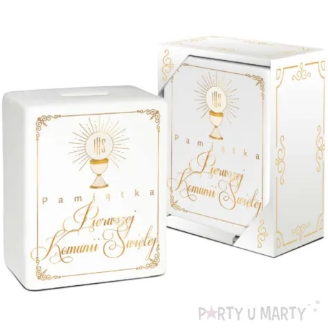 skarbonka pamiatka pierwszej komunii swietej kielich kostka biala bgtech