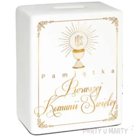 skarbonka pamiatka pierwszej komunii swietej kielich kostka biala bgtech