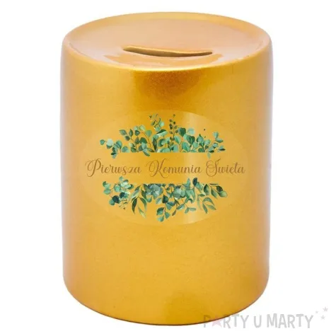 skarbonka pierwsza komunia swieta eukaliptus beauty zlota 9 5 cm