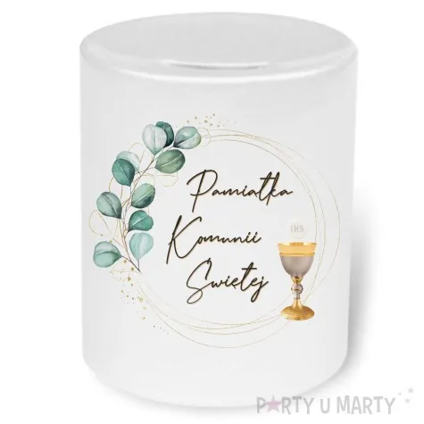 skarbonka pierwsza komunia swieta eukaliptus z hostia bialy 9 5 cm