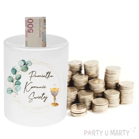 skarbonka pierwsza komunia swieta eukaliptus z hostia bialy 9 5 cm