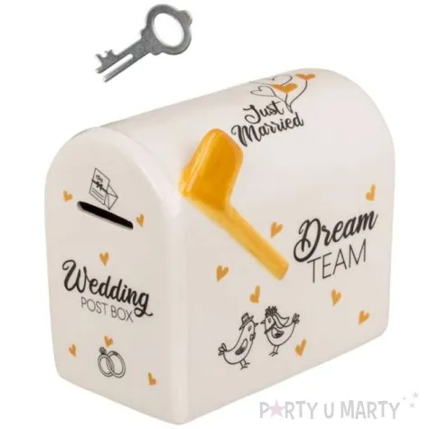 skarbonka skrzynka pocztowa just married biala kemis