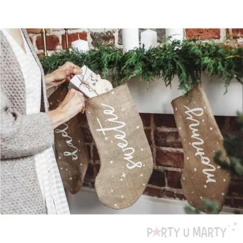 skarpeta na prezenty jutowa sweetie 23 x 39 cm partydeco