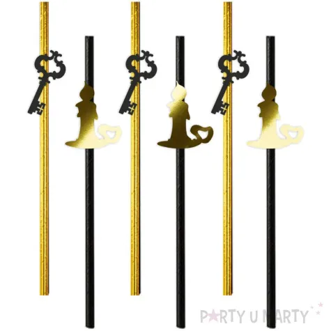 slomki blyszczace andrzejki klucz i swieca zloto czarne 19 5 cm 6 szt