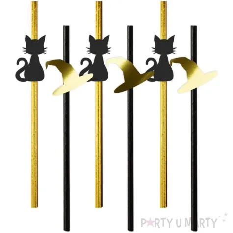 slomki blyszczace andrzejki kot i kapelusz zloto czarne 19 5 cm 6 szt