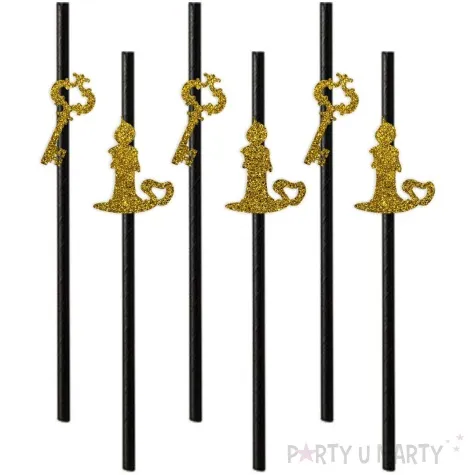 slomki brokatowe andrzejki klucz i swieca zloto czarne 19 5 cm 6 szt