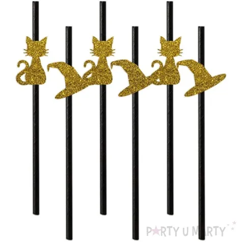 slomki brokatowe andrzejki kot i kapelusz zloto czarne 19 5 cm 6 szt