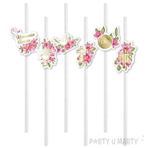slomki komunia ihs rozowe serce biale 6 szt