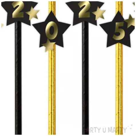 slomki nowy rok 2025 z gwiazdami zloto czarne 19 5 cm 6 szt