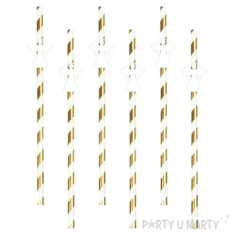 slomki papierowe aniolki biale bialo zlote 19 5cm 6 szt