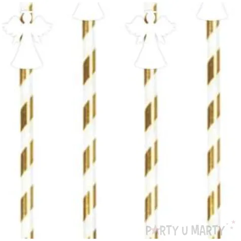 slomki papierowe aniolki biale bialo zlote 19 5cm 6 szt