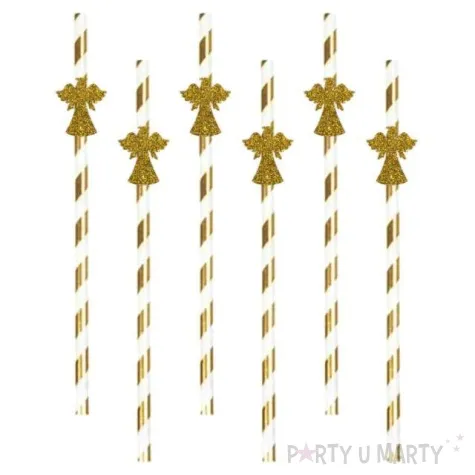 slomki papierowe aniolki brokatowe bialo zlote 19 5cm 6 szt