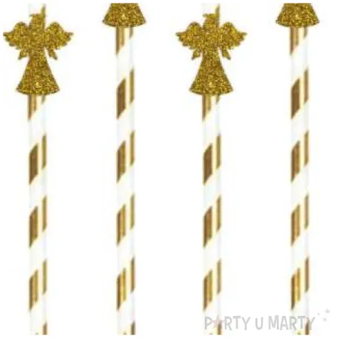 slomki papierowe aniolki brokatowe bialo zlote 19 5cm 6 szt