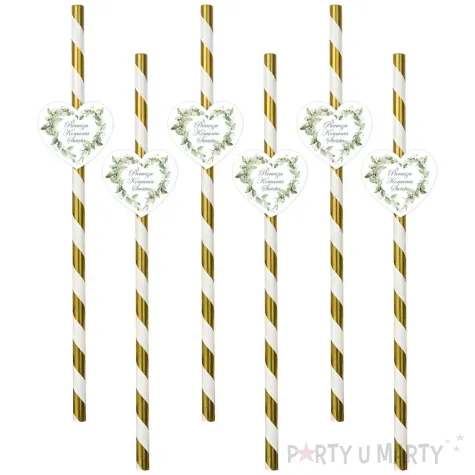 slomki papierowe eukaliptusowe serce dekoracja na komunie swieta bialo zlote 6 szt