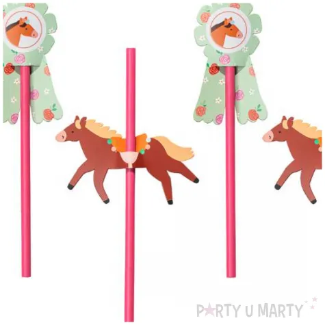 slomki papierowe konie i kotyliony rozowy partydeco 19 5 cm 6 szt