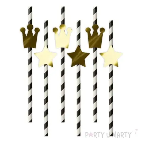 slomki papierowe korony i rozdzki zlote metalic w paski 19 5 cm 6 szt