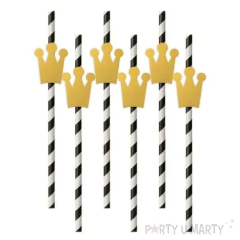 slomki papierowe korony zlote w paski 19 5 cm 6 szt