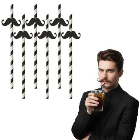 slomki papierowe meksykanskie wasy bialo czarne 19 5cm 6 szt