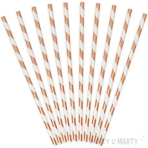 slomki papierowe paski rose gold biale partydeco 19 5 cm 10 szt