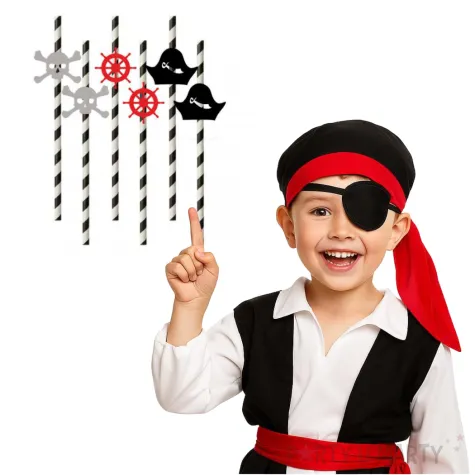 slomki papierowe pirackie z kapeluszem bialo czarne 19 5cm 6 szt